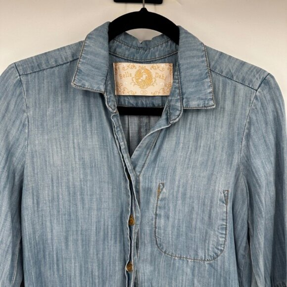 Bella Dahl Womens Light Wash Tencel Button Down High Low Shirt - Picture 2 of 5